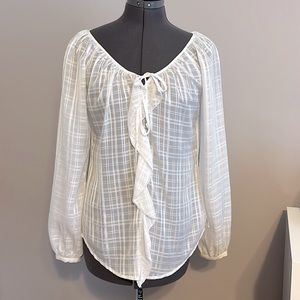 WHBM sheer white long sleeve blouse